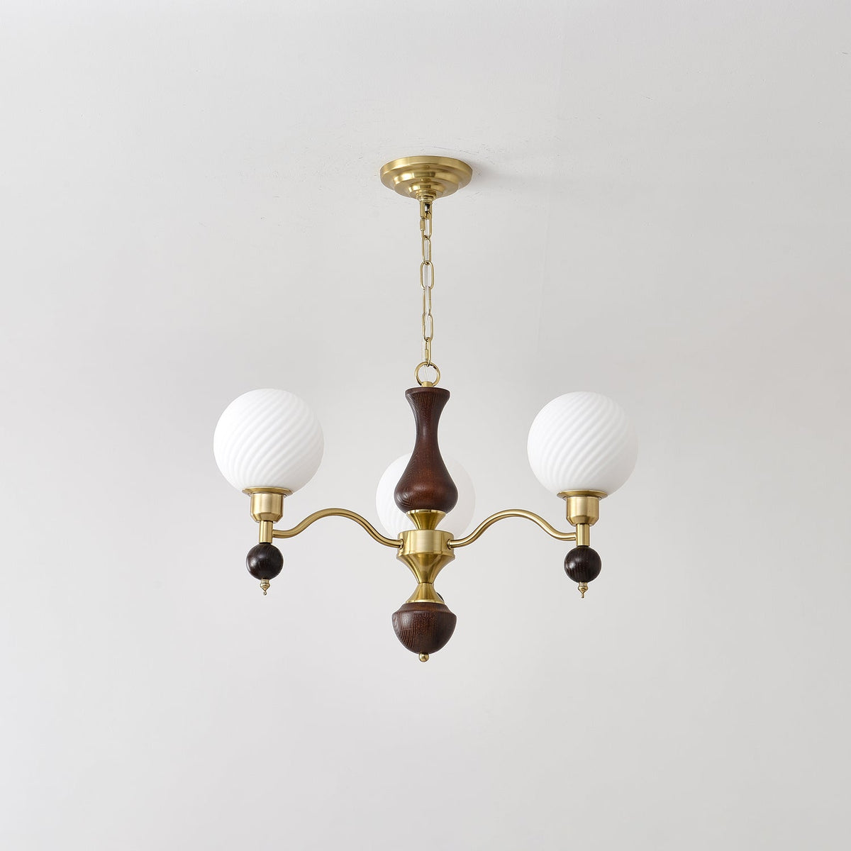 Globe Orb Walnut Wood Chandelier with Gold Accents