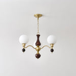 Globe Orb Walnut Wood Chandelier with Gold Accents