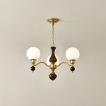 Globe Orb Walnut Wood Chandelier with Gold Accents