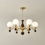 Globe Orb Walnut Wood Chandelier with Gold Accents