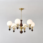 Globe Orb Walnut Wood Chandelier with Gold Accents