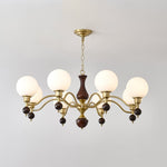Globe Orb Walnut Wood Chandelier with Gold Accents