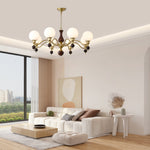 Globe Orb Walnut Wood Chandelier with Gold Accents