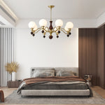 Globe Orb Walnut Wood Chandelier with Gold Accents
