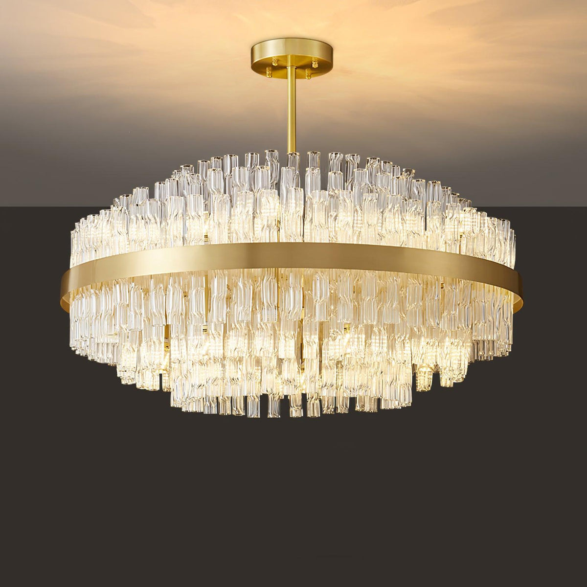 Modern Gold Glass Rod Chandelier for Dining Room and Living Room