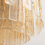 Amber Glass Chandelier with Brass Chain – Modern Luxury Lighting for Dining and Living Spaces