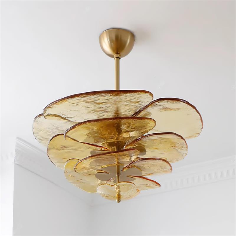 Petals Glass Chandelier – Hand-Blown Art Glass Pendant Light in Gold
