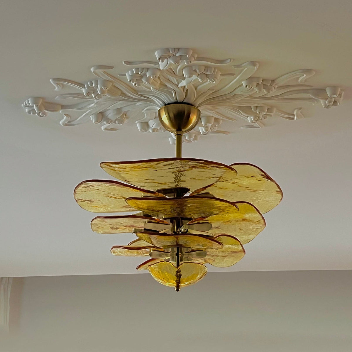 Petals Glass Chandelier – Hand-Blown Art Glass Pendant Light in Gold
