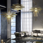 Golden Radiance Chandelier – Modern Layered Metal Pendant for Dining Room and Living Space