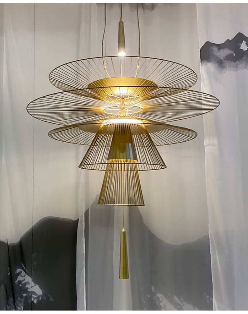 Golden Radiance Chandelier – Modern Layered Metal Pendant for Dining Room and Living Space