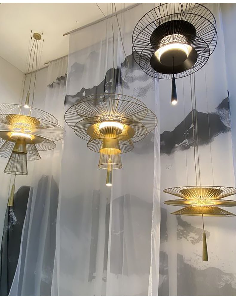 Golden Radiance Chandelier – Modern Layered Metal Pendant for Dining Room and Living Space