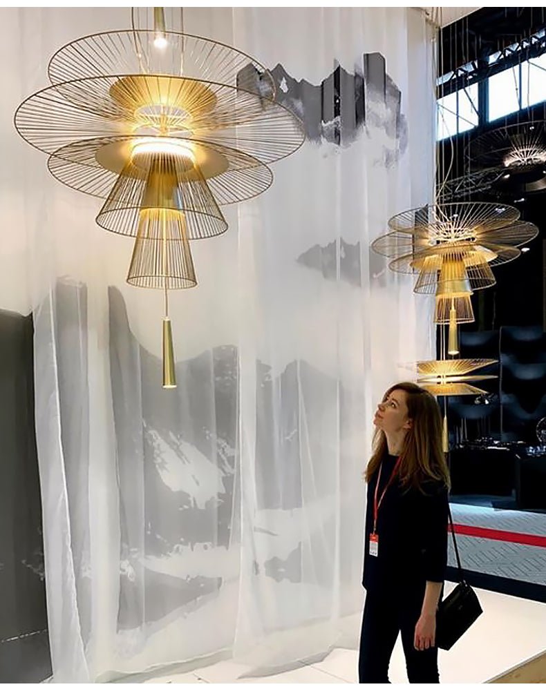 Golden Radiance Chandelier – Modern Layered Metal Pendant for Dining Room and Living Space