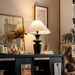 Grace Wood Table Lamp – Modern Designer Bedside Lighting with Fabric Shade
