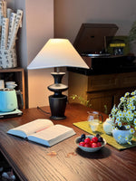 Grace Wood Table Lamp – Modern Designer Bedside Lighting with Fabric Shade