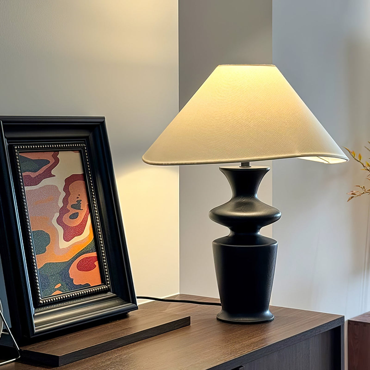 Grace Wood Table Lamp – Modern Designer Bedside Lighting with Fabric Shade
