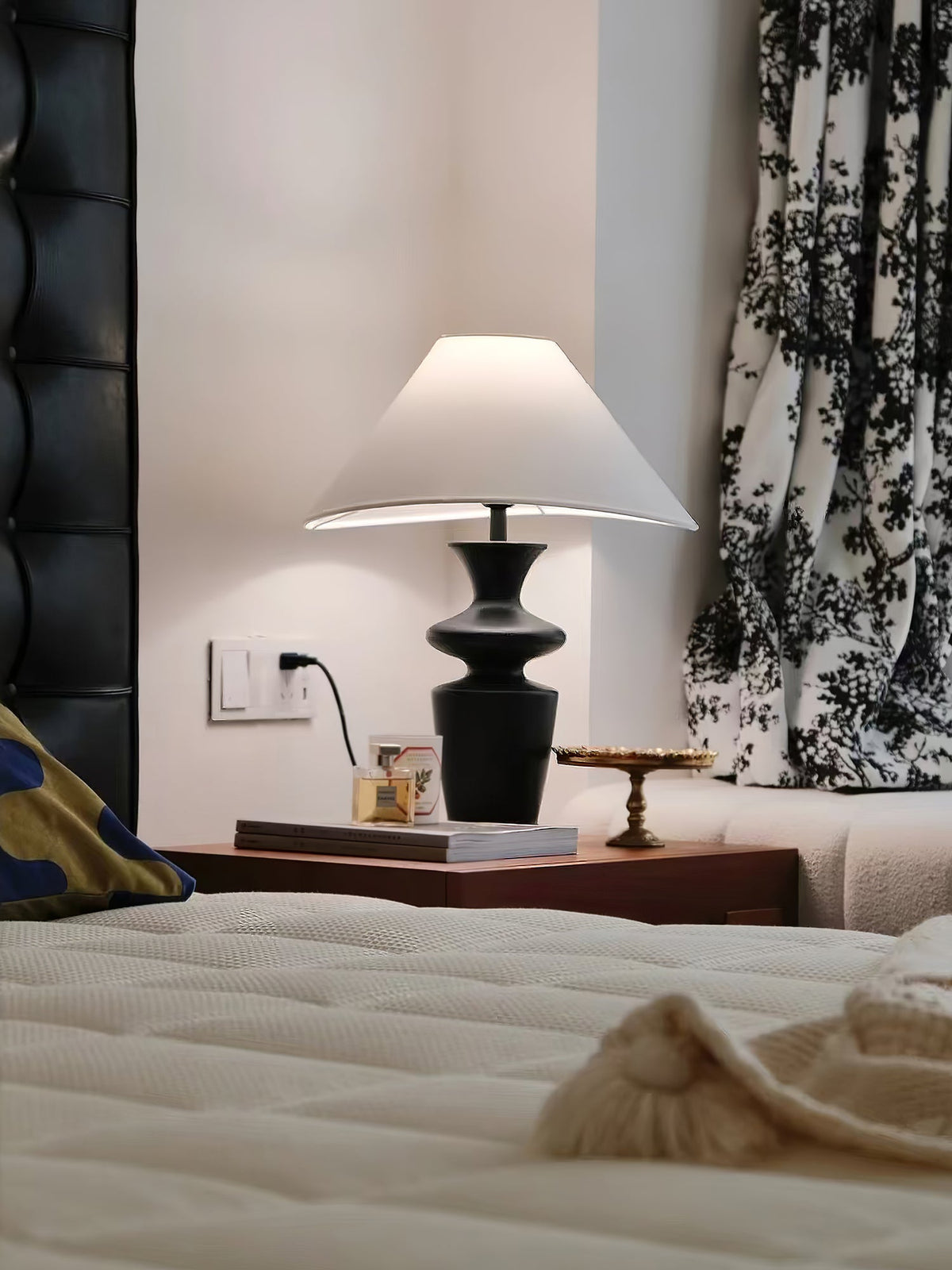 Grace Wood Table Lamp – Modern Designer Bedside Lighting with Fabric Shade