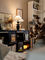 Grace Wood Table Lamp – Modern Designer Bedside Lighting with Fabric Shade