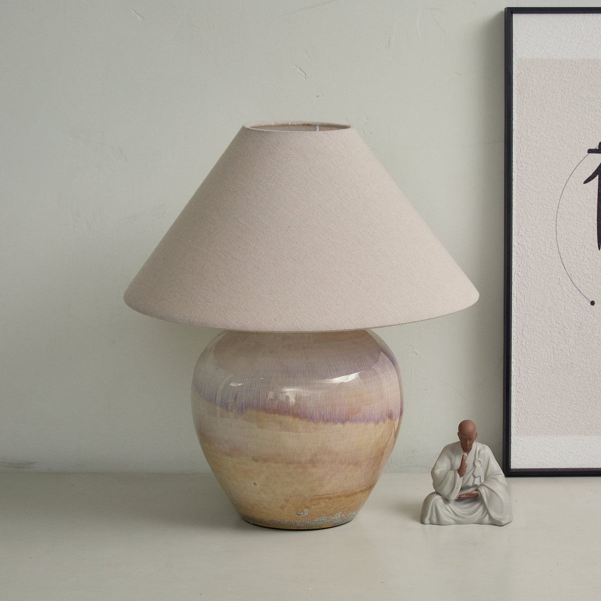 Artisan Gradient Ceramic Jar Table Lamp with Linen Shade