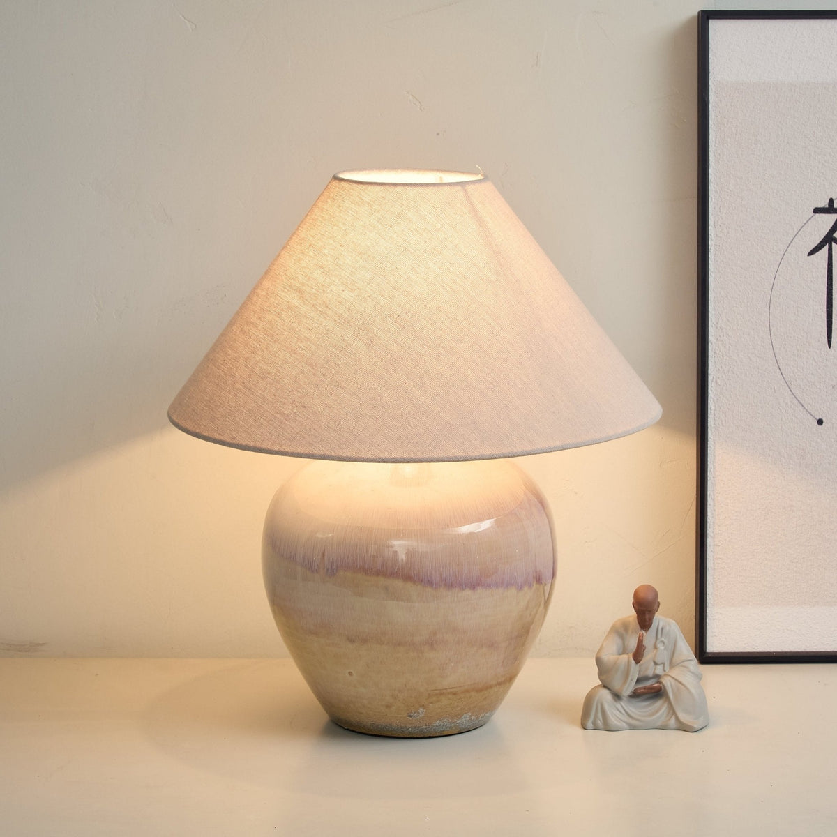 Artisan Gradient Ceramic Jar Table Lamp with Linen Shade