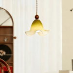 Gradient Petal Pendant Light – Art Glass & Walnut Wood Hanging Lamp for Dining, Living, Bedroom