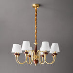 Grandiose Wood & Brass Chandelier with Fabric Shades for Dining Room and Foyer