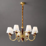 Grandiose Wood & Brass Chandelier with Fabric Shades for Dining Room and Foyer