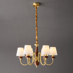 Grandiose Wood & Brass Chandelier with Fabric Shades for Dining Room and Foyer