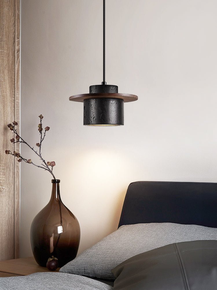 Gravitas Lumina Pendant Light in Black Travertine and Walnut