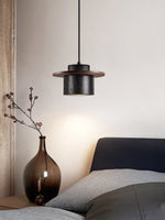 Gravitas Lumina Pendant Light in Black Travertine and Walnut