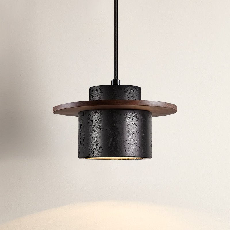 Gravitas Lumina Pendant Light in Black Travertine and Walnut