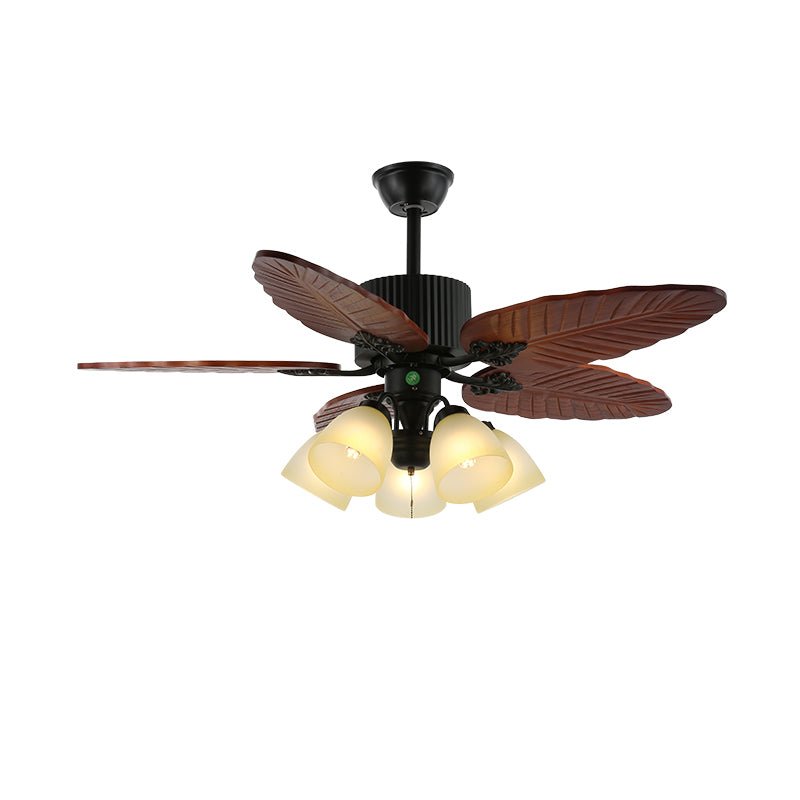 Banana Leaf Wood Ceiling Fan with Integrated LED Light for Tropical Interiors