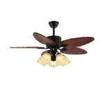 Banana Leaf Wood Ceiling Fan with Integrated LED Light for Tropical Interiors