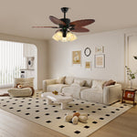 Banana Leaf Wood Ceiling Fan with Integrated LED Light for Tropical Interiors