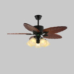 Banana Leaf Wood Ceiling Fan with Integrated LED Light for Tropical Interiors