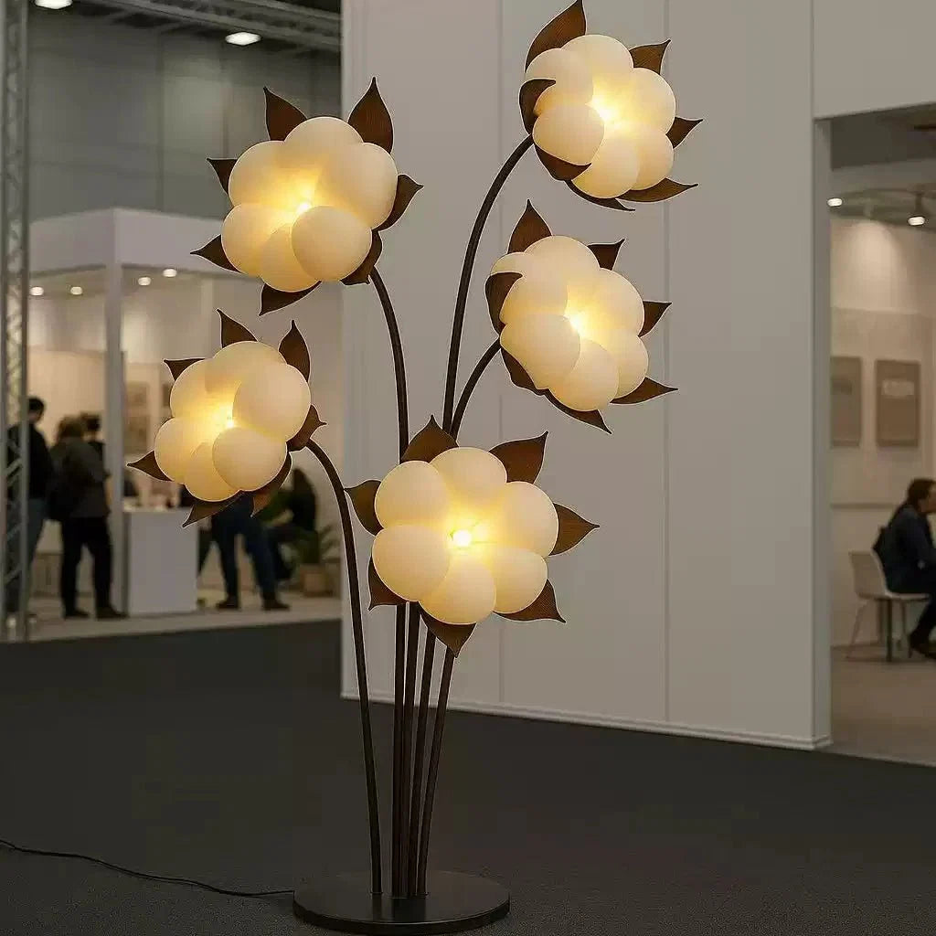 Green Blossom Floor Lamp – Sculptural Sage Bloom with Matte Black Stems