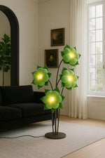 Green Blossom Floor Lamp – Sculptural Sage Bloom with Matte Black Stems
