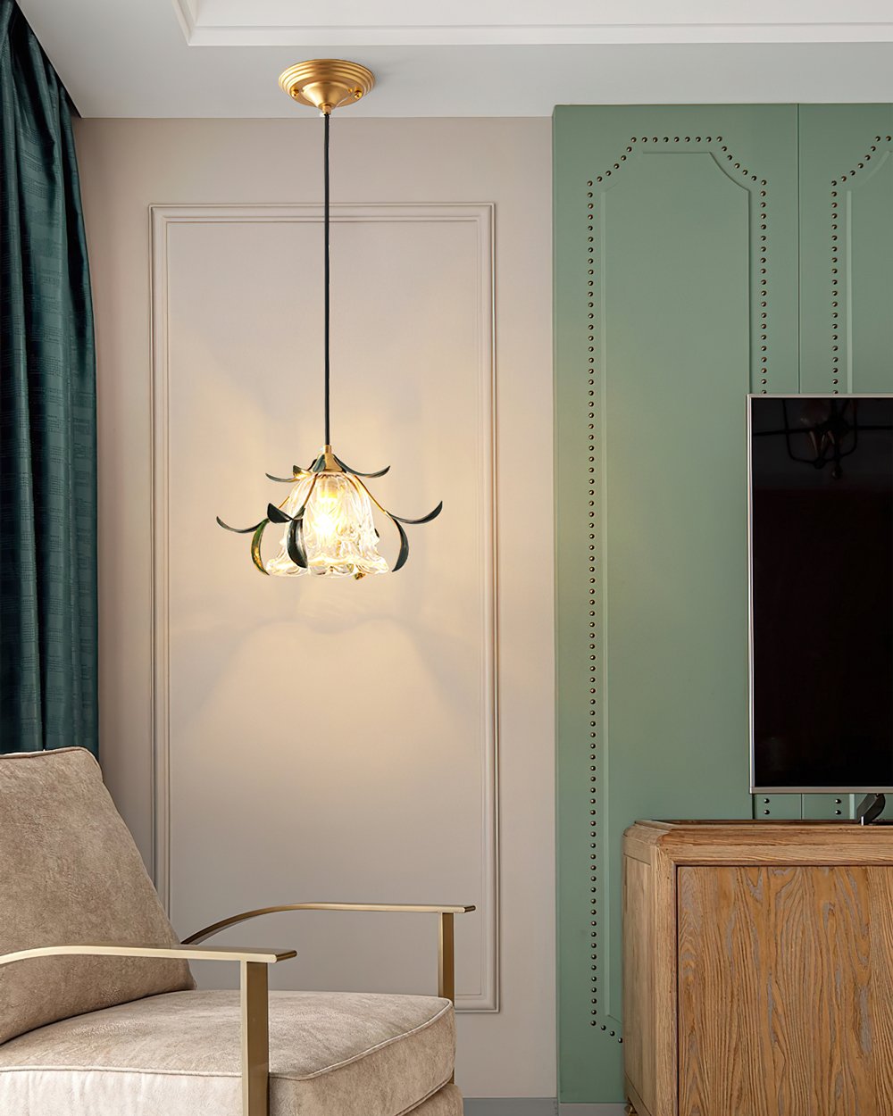 Green Leaf Floral Pendant Light
