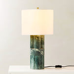 Green Marble Table Lamp with White Drum Shade for Modern Interiors