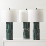 Green Marble Table Lamp with White Drum Shade for Modern Interiors