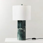 Green Marble Table Lamp with White Drum Shade for Modern Interiors