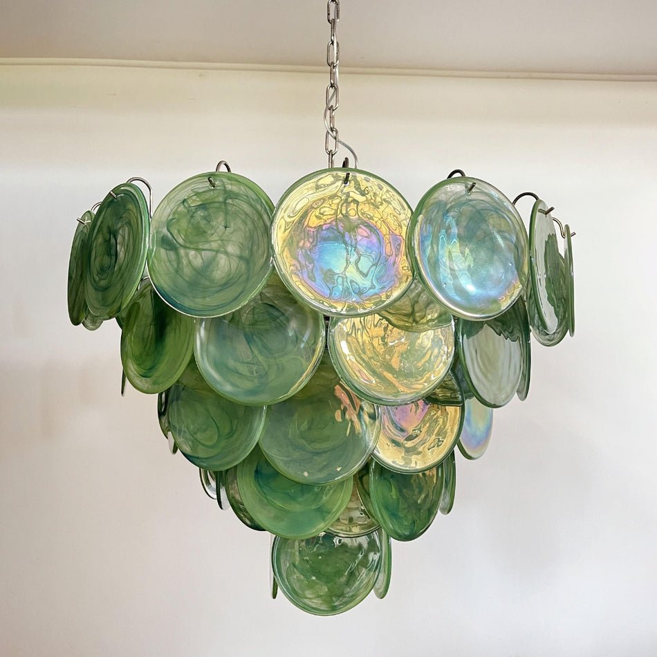 Green Glass Disc Chandelier – Modern Art Glass Pendant for Dining Room and Living Room