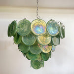 Green Glass Disc Chandelier – Modern Art Glass Pendant for Dining Room and Living Room