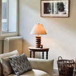 Greyson Table Lamp in Stained Oak and Antique Brass with Linen Shade