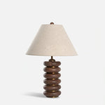 Greyson Table Lamp in Stained Oak and Antique Brass with Linen Shade