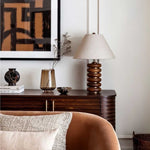 Greyson Table Lamp in Stained Oak and Antique Brass with Linen Shade