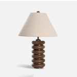 Greyson Table Lamp in Stained Oak and Antique Brass with Linen Shade