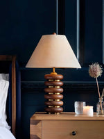 Greyson Table Lamp in Stained Oak and Antique Brass with Linen Shade