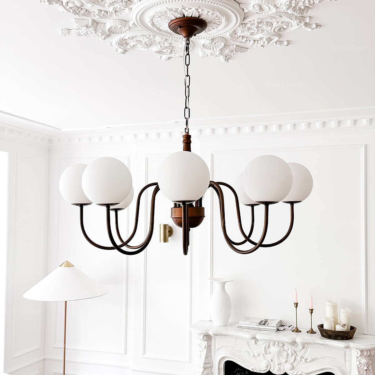 Grove Balls Chandelier – Frosted Glass & Copper-Tone Metal Pendant Light