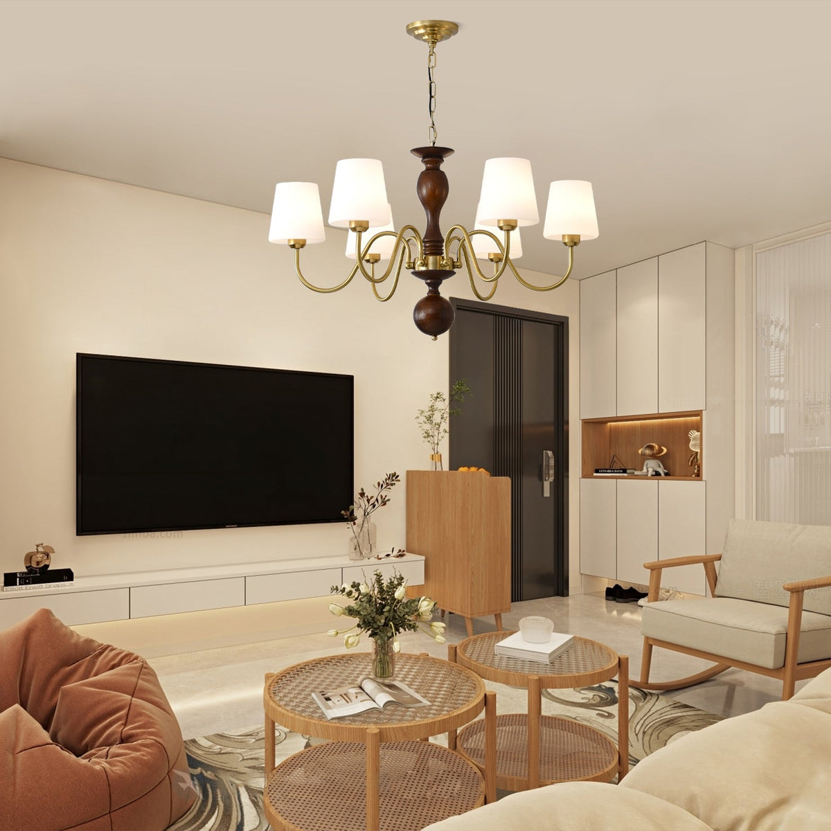 Grove Haven Wood and Brass Chandelier for Dining Room and Living Room