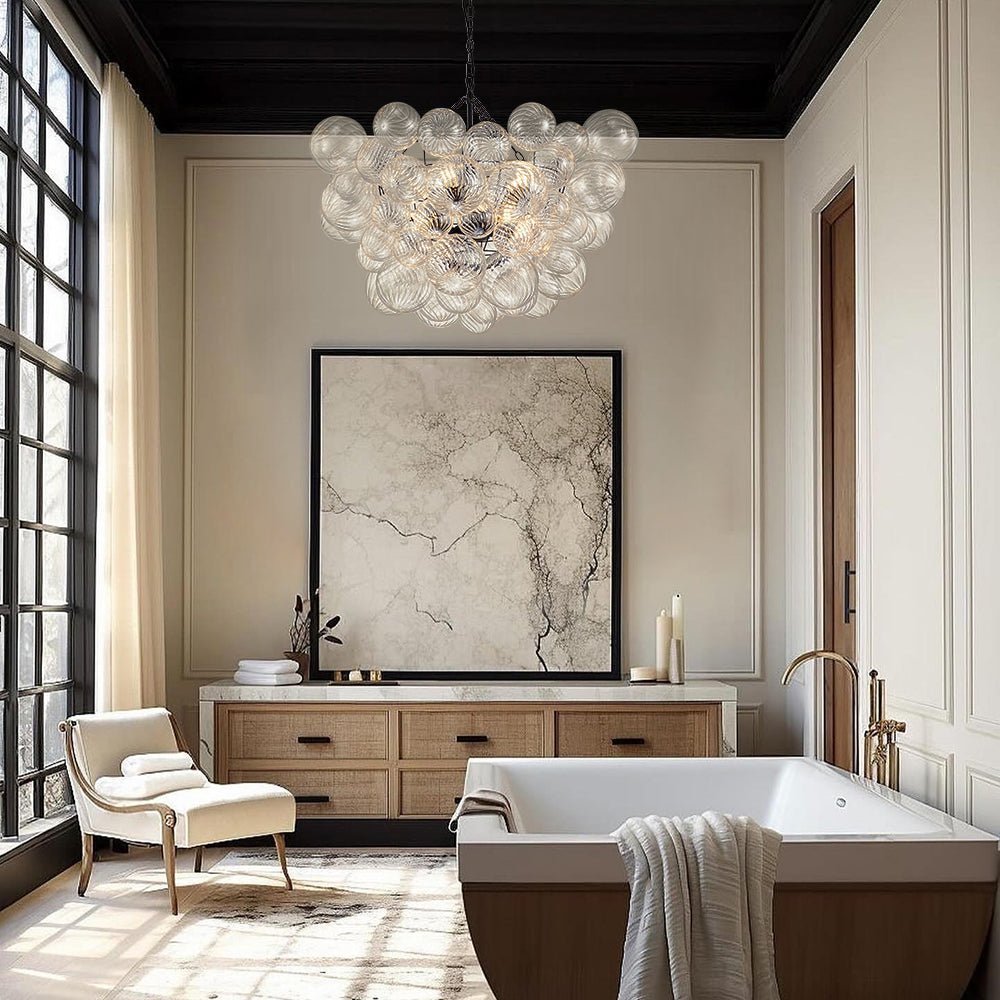Lumière Cascade Glass Ball Chandelier – Modern Sculptural Pendant Light